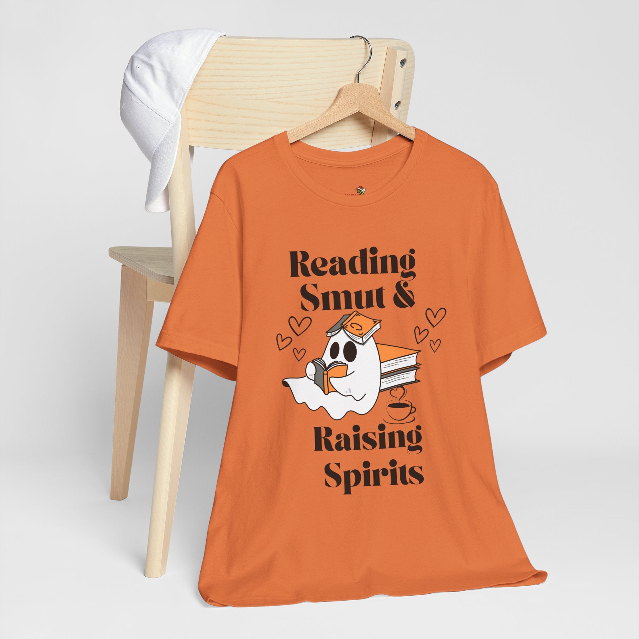 Reading Smut & Raising Spirits Shirt | Funny Ghost Book Lover Tee | Cozy Halloween T-Shirt for Women & Readers