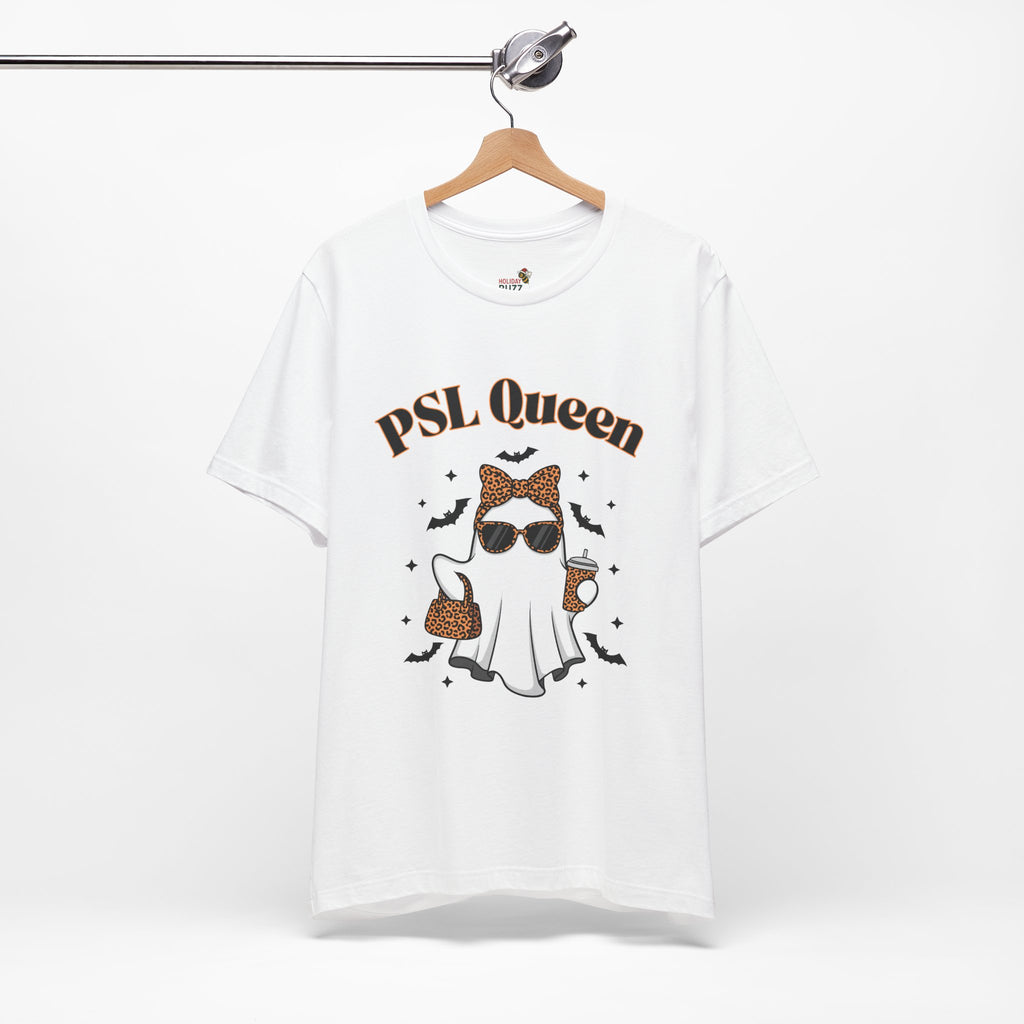 PSL Queen – Leopard Print Ghost Halloween Shirt, Fall T-Shirt, Halloween Shirt, Pumpkin Spice Lover Gift, Unisex Graphic Tee