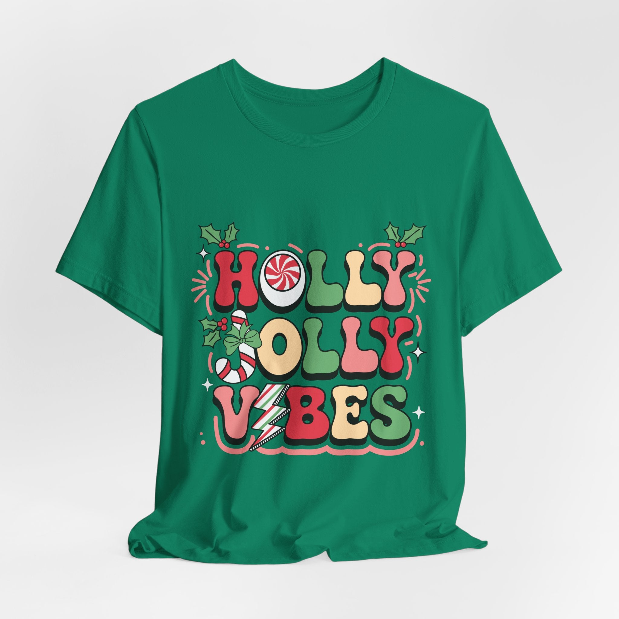 Holly Jolly Vibes Retro Christmas T-Shirt – Festive Holiday Tee | Groovy Christmas Shirt for Women & Men