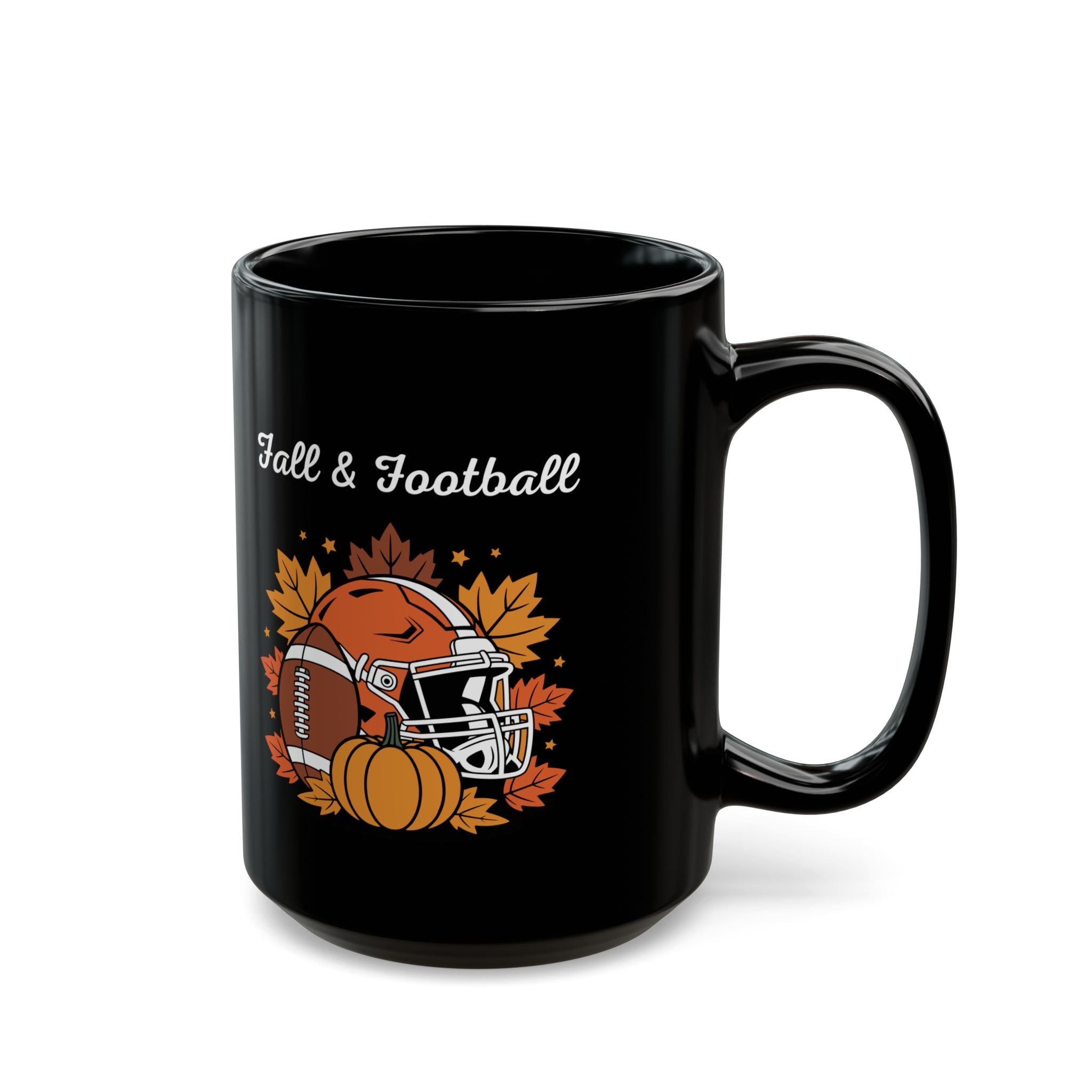 Fall & Football Mug — Autumn Leaves, Helmet & Pumpkin Coffee Cup (11oz/15oz)