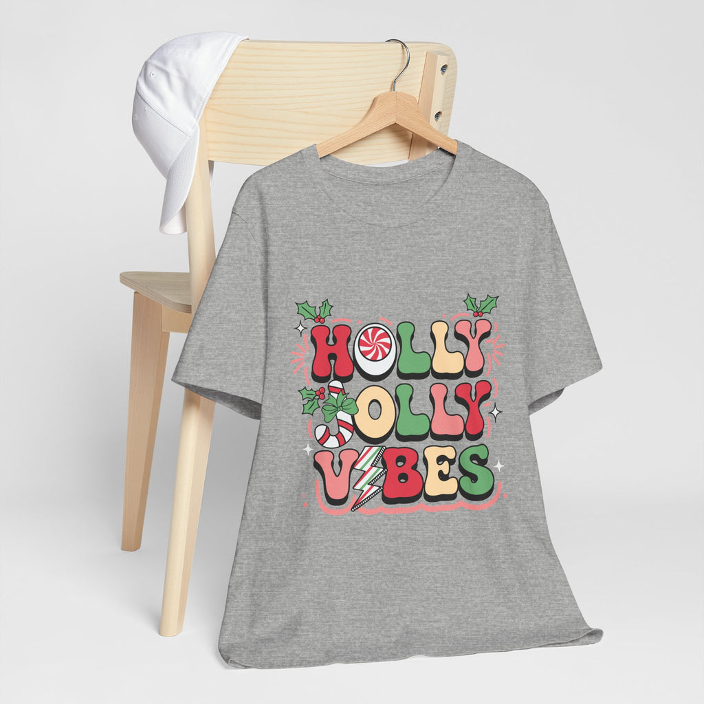Holly Jolly Vibes Retro Christmas T-Shirt – Festive Holiday Tee | Groovy Christmas Shirt for Women & Men