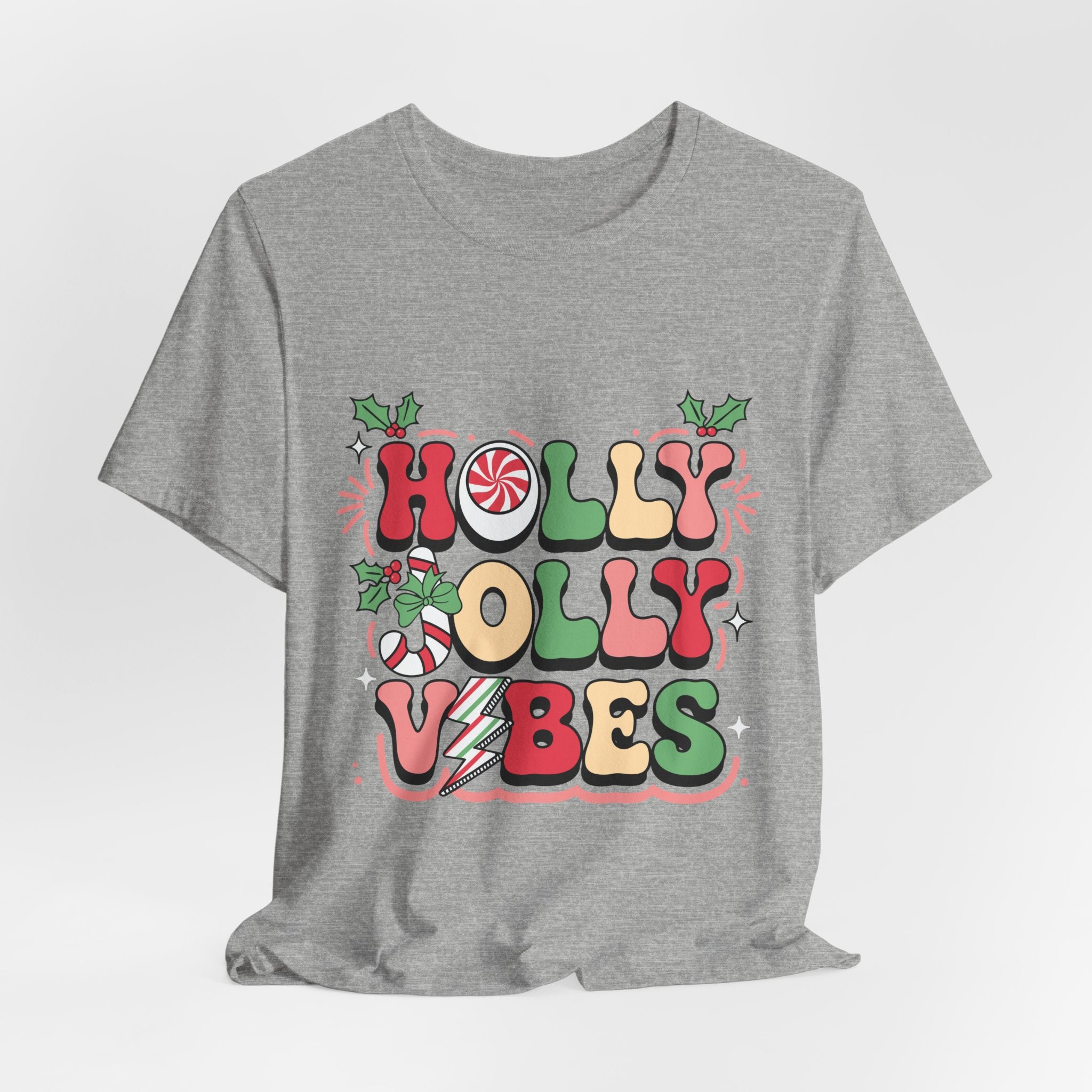 Holly Jolly Vibes Retro Christmas T-Shirt – Festive Holiday Tee | Groovy Christmas Shirt for Women & Men