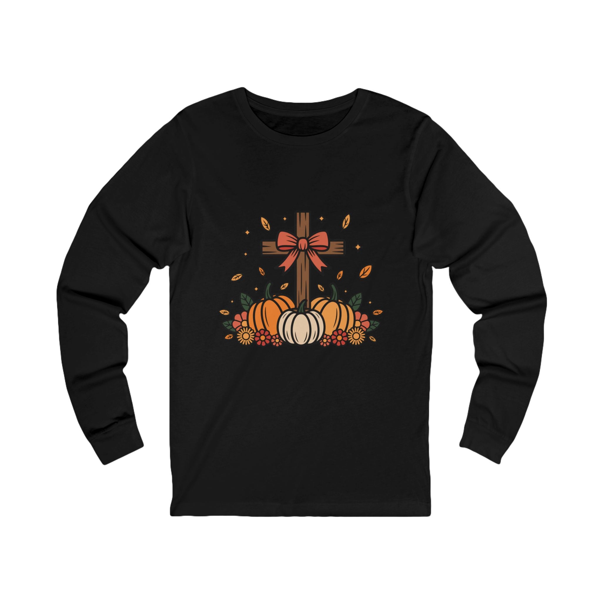 Faithful Harvest Cross Long Sleeve Shirt – Christian Fall Pumpkin Tee | Thanksgiving Faith Shirt for Women