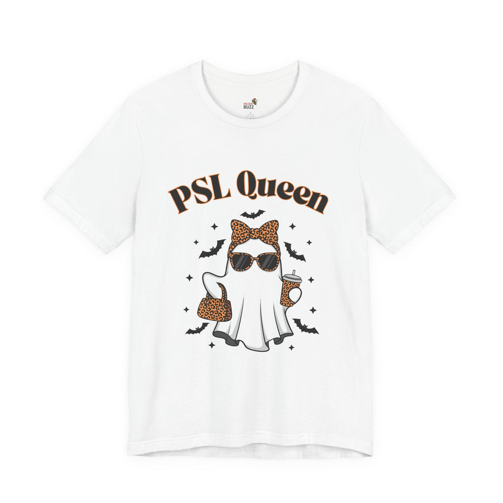 PSL Queen – Leopard Print Ghost Halloween Shirt, Fall T-Shirt, Halloween Shirt, Pumpkin Spice Lover Gift, Unisex Graphic Tee