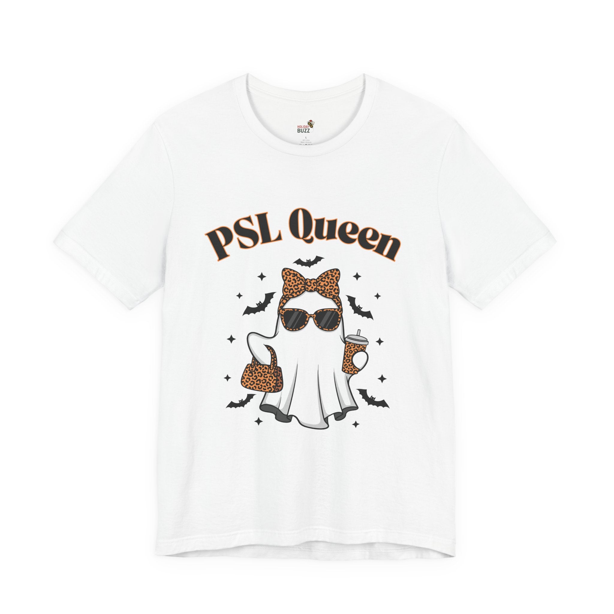 PSL Queen – Leopard Print Ghost Halloween Shirt, Fall T-Shirt, Halloween Shirt, Pumpkin Spice Lover Gift, Unisex Graphic Tee