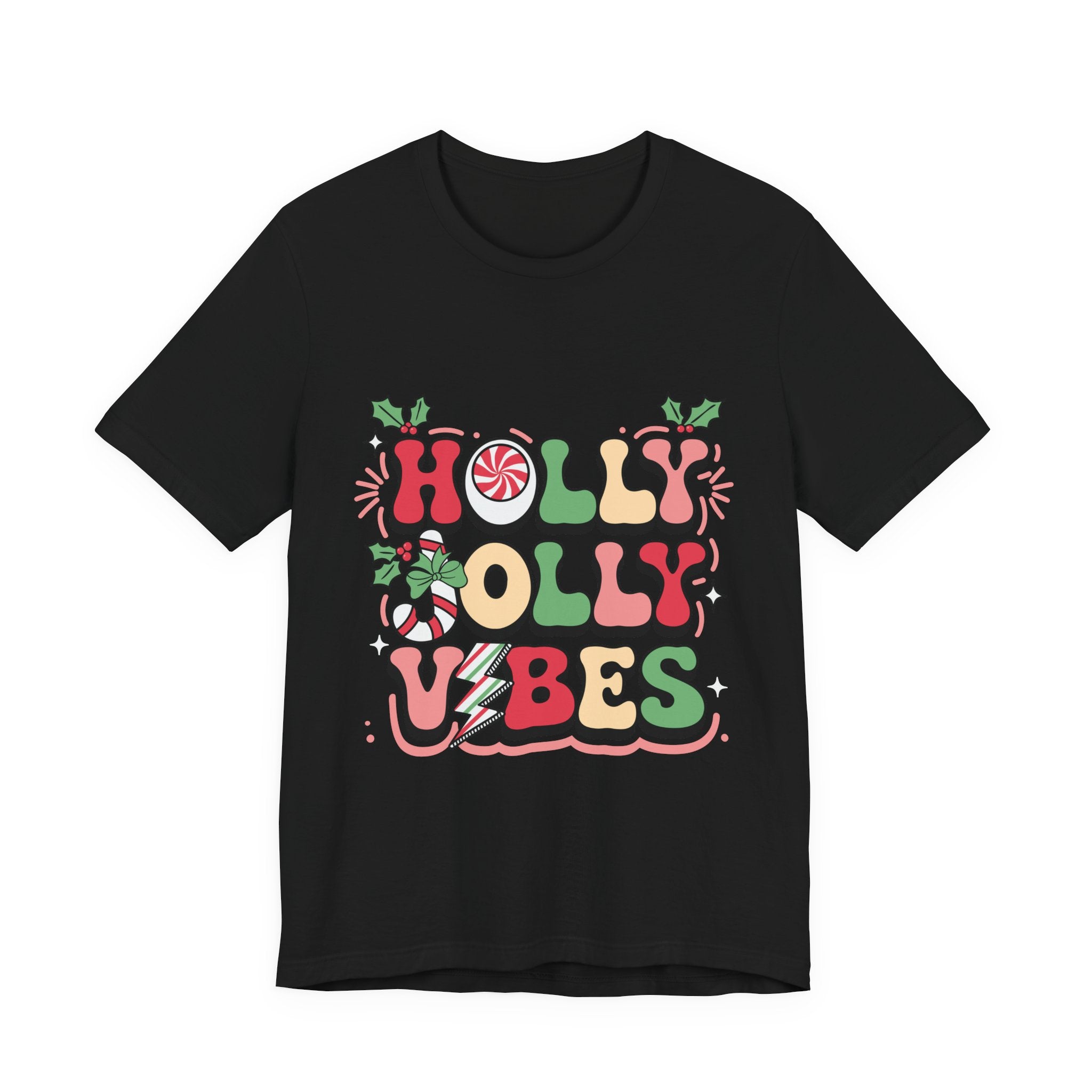Holly Jolly Vibes Retro Christmas T-Shirt – Festive Holiday Tee | Groovy Christmas Shirt for Women & Men