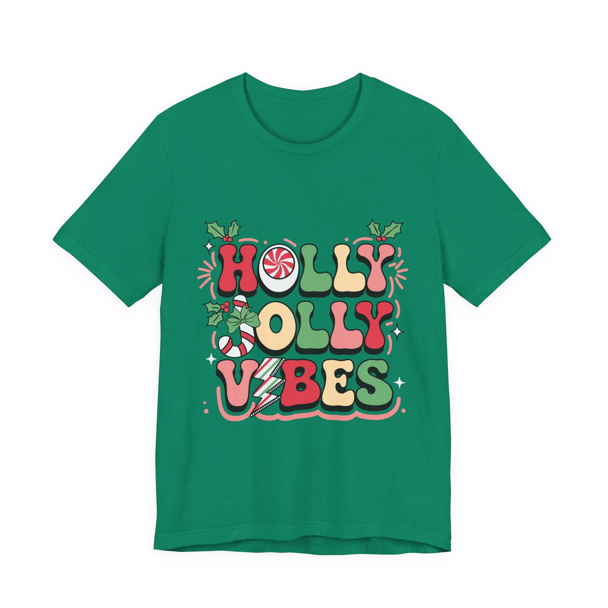 Holly Jolly Vibes Retro Christmas T-Shirt – Festive Holiday Tee | Groovy Christmas Shirt for Women & Men