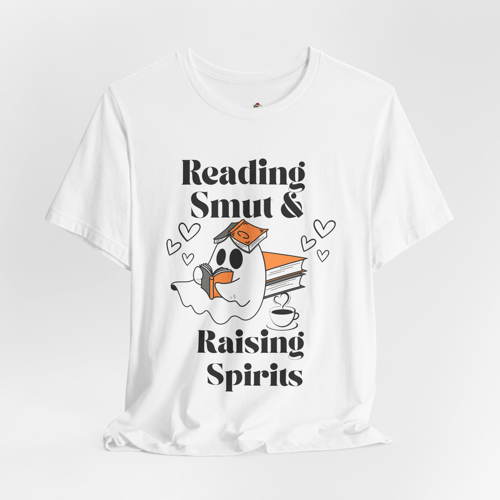 Reading Smut & Raising Spirits Shirt | Funny Ghost Book Lover Tee | Cozy Halloween T-Shirt for Women & Readers