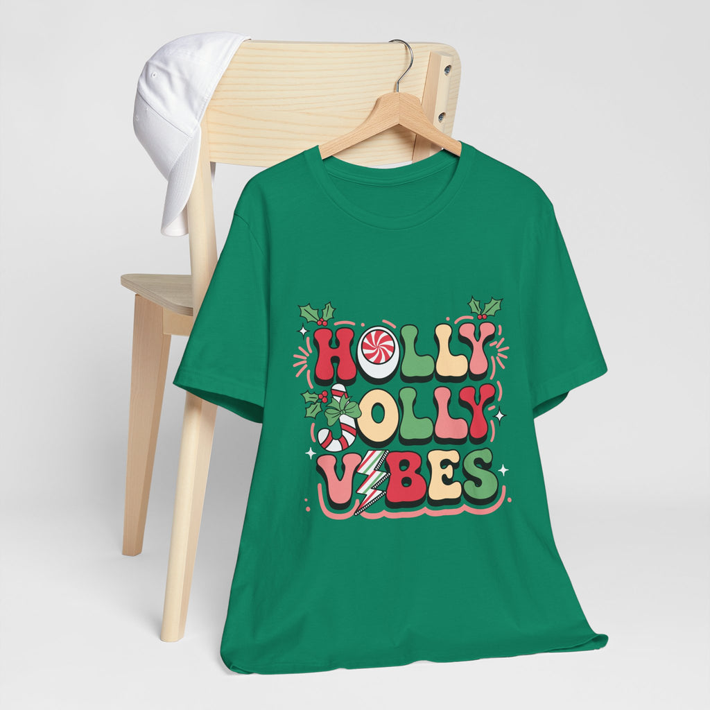 Holly Jolly Vibes Retro Christmas T-Shirt – Festive Holiday Tee | Groovy Christmas Shirt for Women & Men