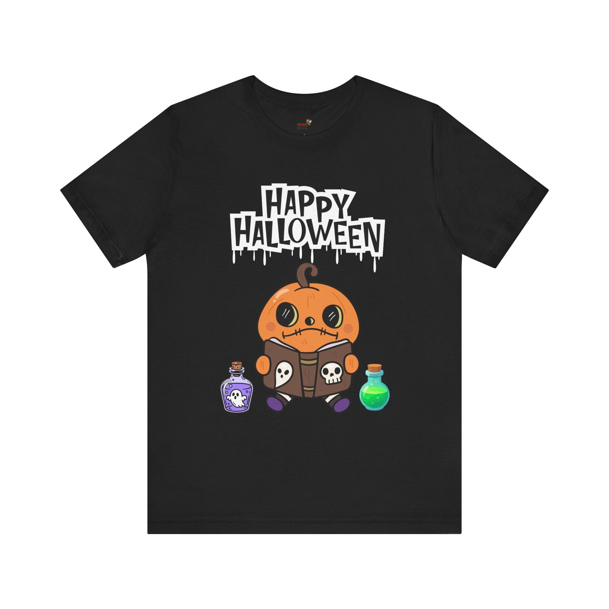 Happy Halloween T-Shirt – Cute Pumpkin Reading Spell Book Tee | Spooky Season Shirt | Halloween Graphic Tee