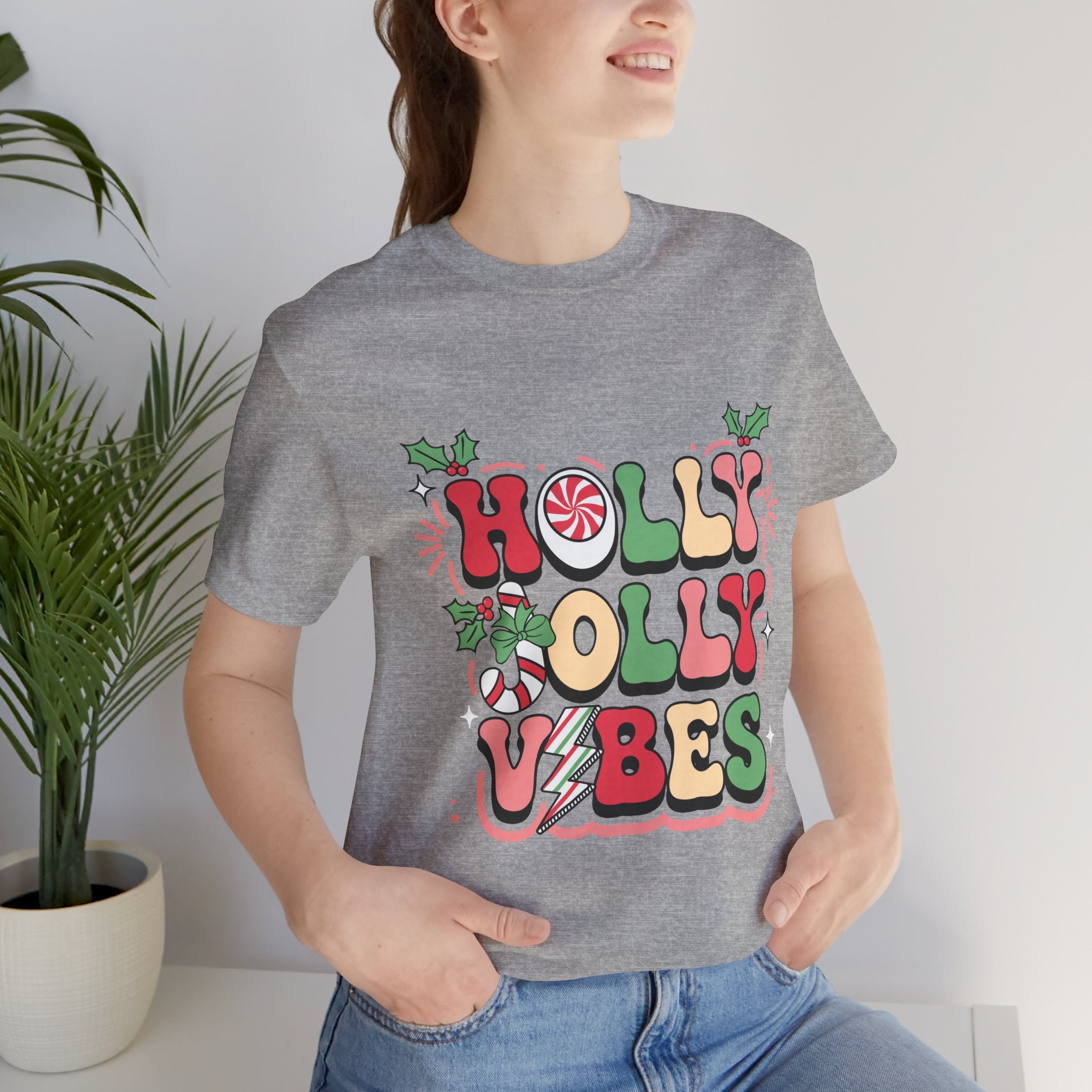 Holly Jolly Vibes Retro Christmas T-Shirt – Festive Holiday Tee | Groovy Christmas Shirt for Women & Men