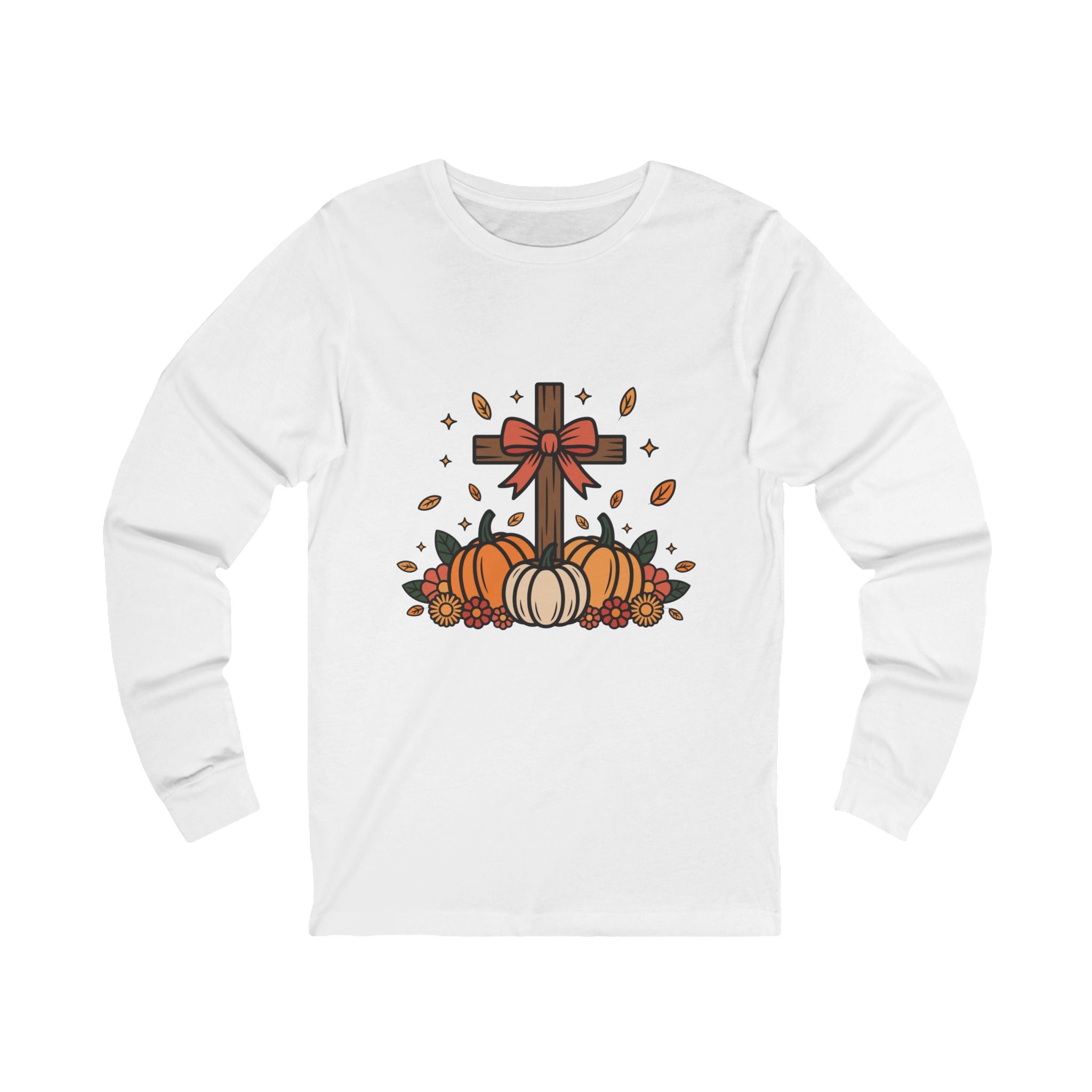 Faithful Harvest Cross Long Sleeve Shirt – Christian Fall Pumpkin Tee | Thanksgiving Faith Shirt for Women