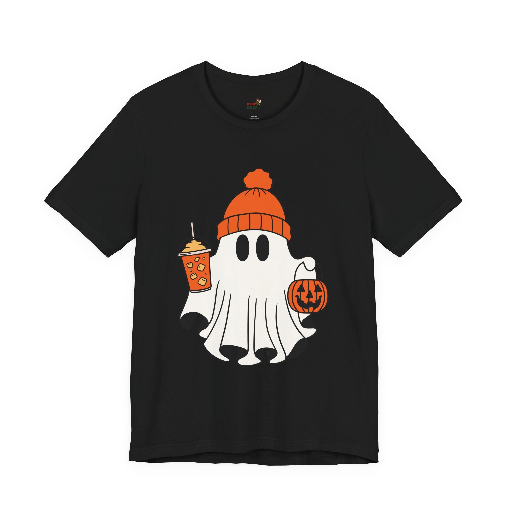 Cozy Ghost Halloween T-Shirt – Cute Fall Ghost with Pumpkin Drink Tee | Spooky Season Shirt | Cozy Fall Aesthetic Outfit