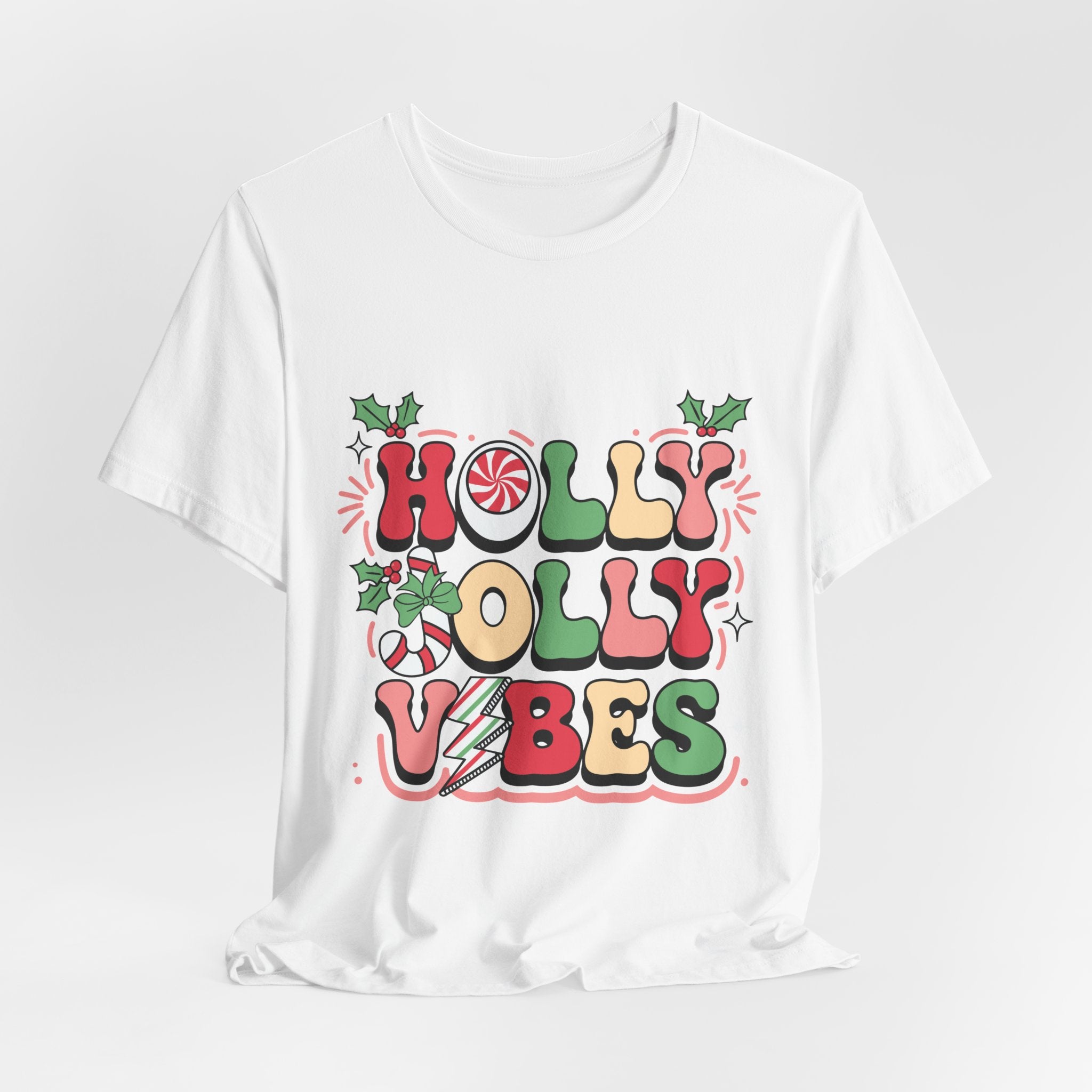 Holly Jolly Vibes Retro Christmas T-Shirt – Festive Holiday Tee | Groovy Christmas Shirt for Women & Men