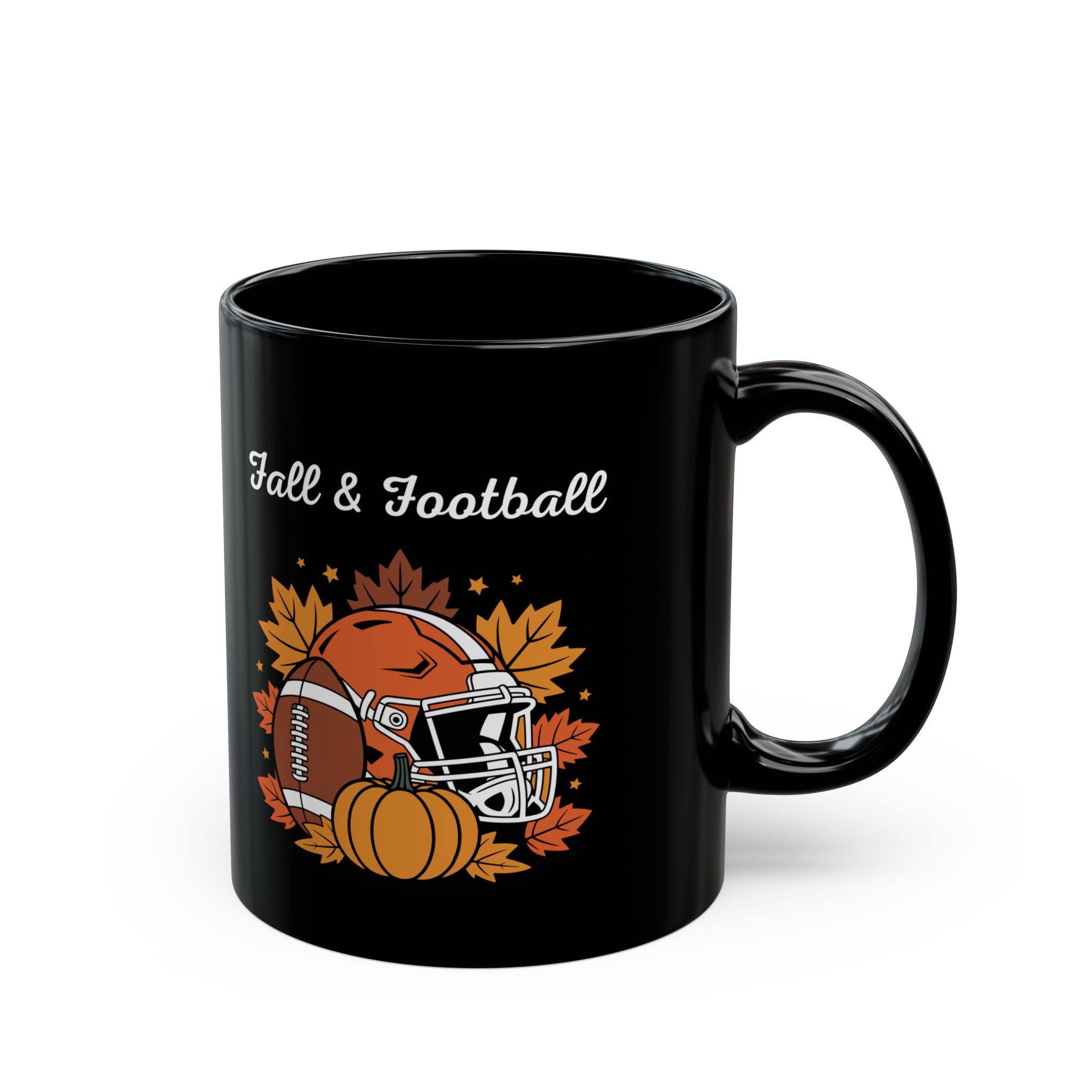 Fall & Football Mug — Autumn Leaves, Helmet & Pumpkin Coffee Cup (11oz/15oz)