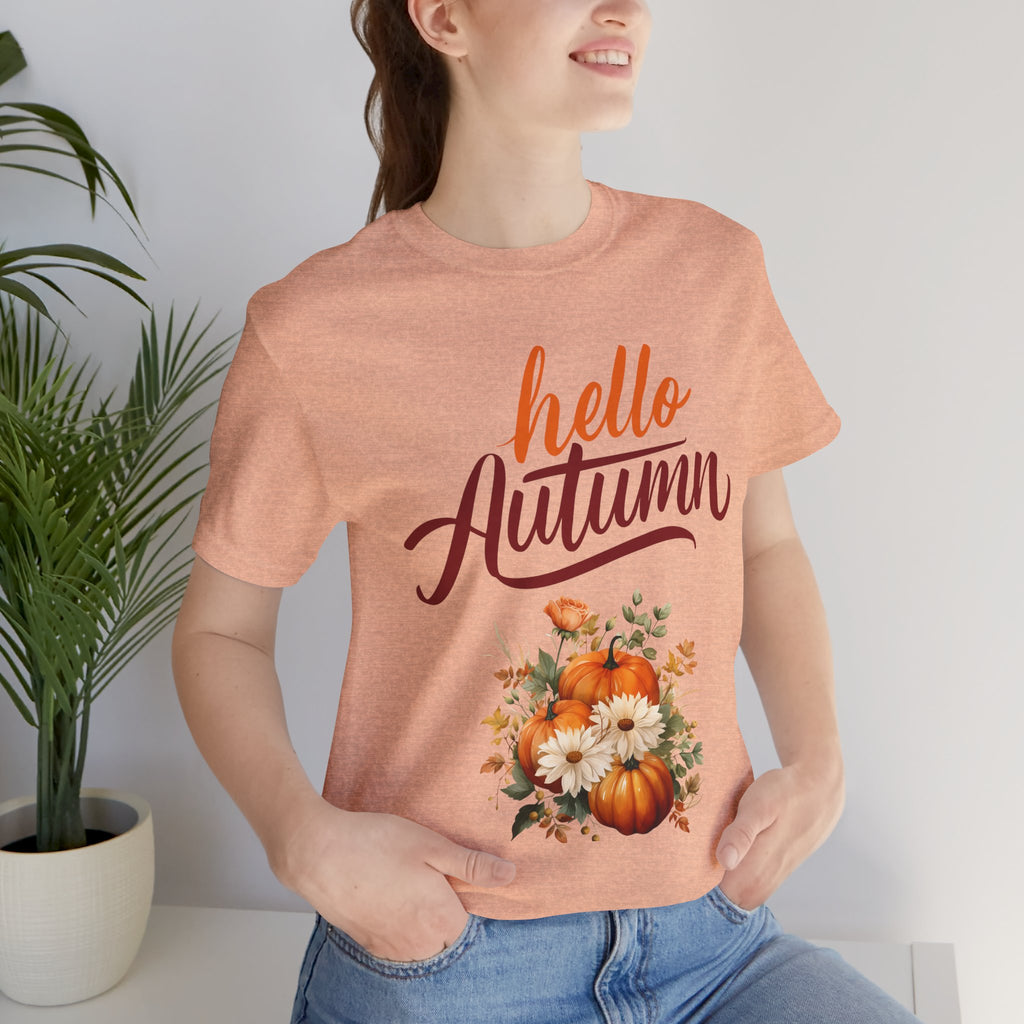Hello Autumn Fall Shirt – Pumpkin Floral Tee | Cozy Thanksgiving Outfit for Women