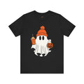 Cozy Ghost Halloween T-Shirt – Cute Fall Ghost with Pumpkin Drink Tee | Spooky Season Shirt | Cozy Fall Aesthetic Outfit