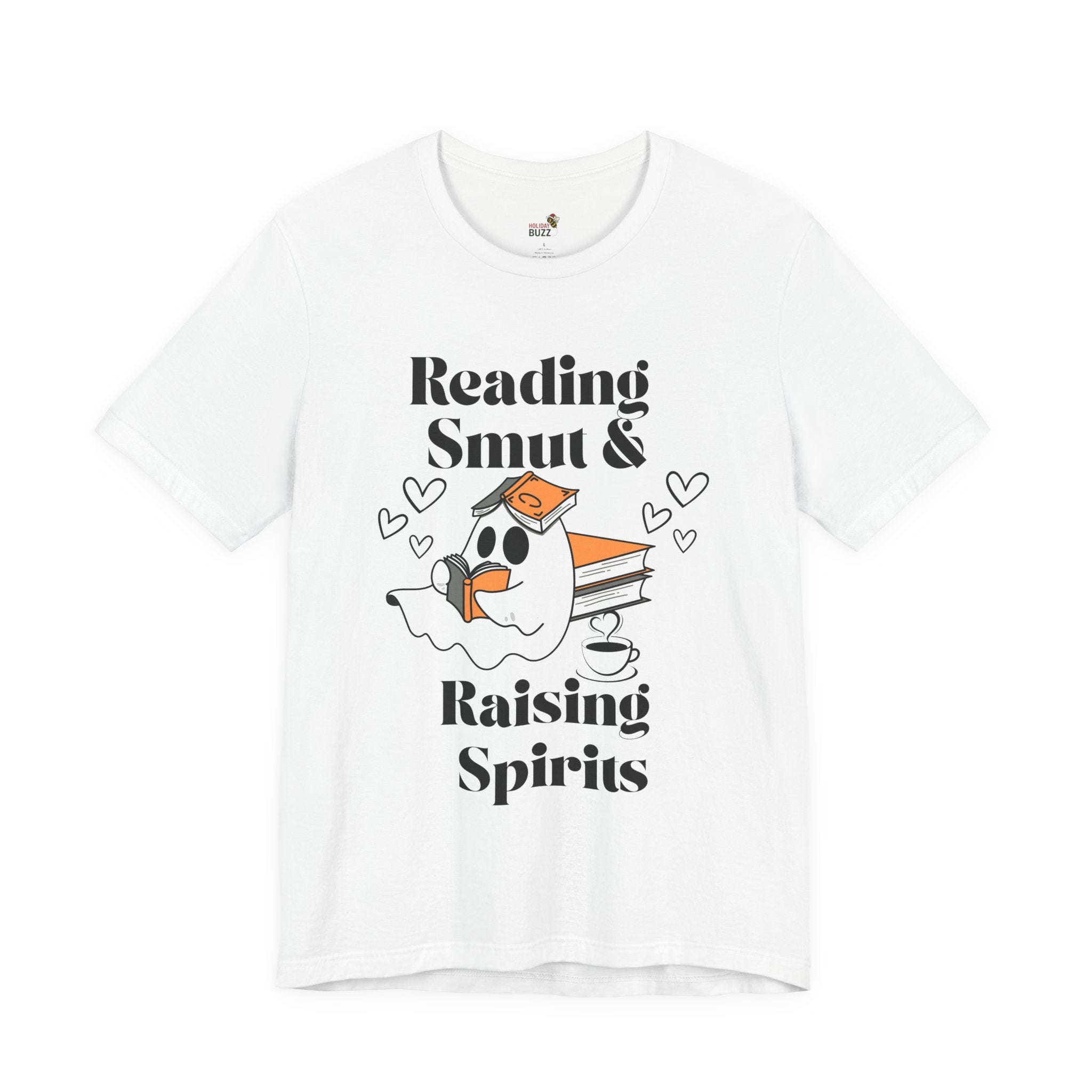 Reading Smut & Raising Spirits Shirt | Funny Ghost Book Lover Tee | Cozy Halloween T-Shirt for Women & Readers