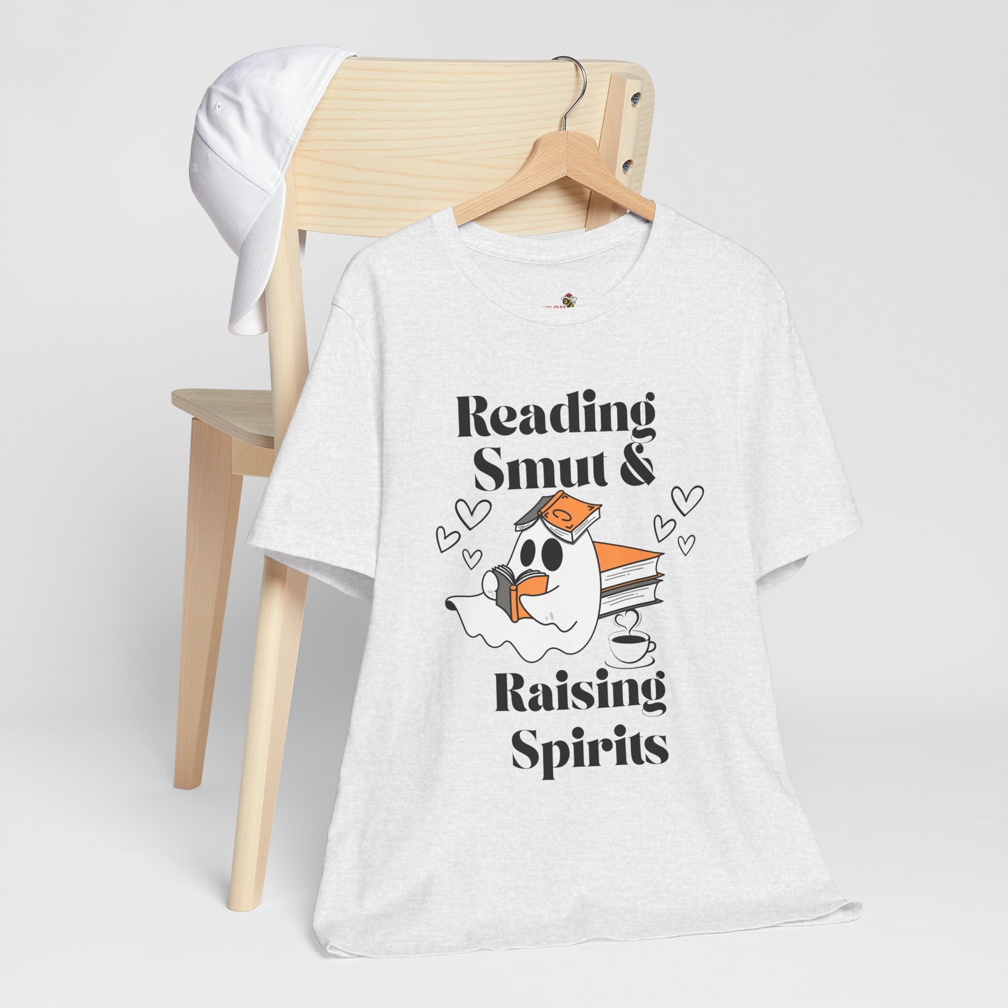 Reading Smut & Raising Spirits Shirt | Funny Ghost Book Lover Tee | Cozy Halloween T-Shirt for Women & Readers