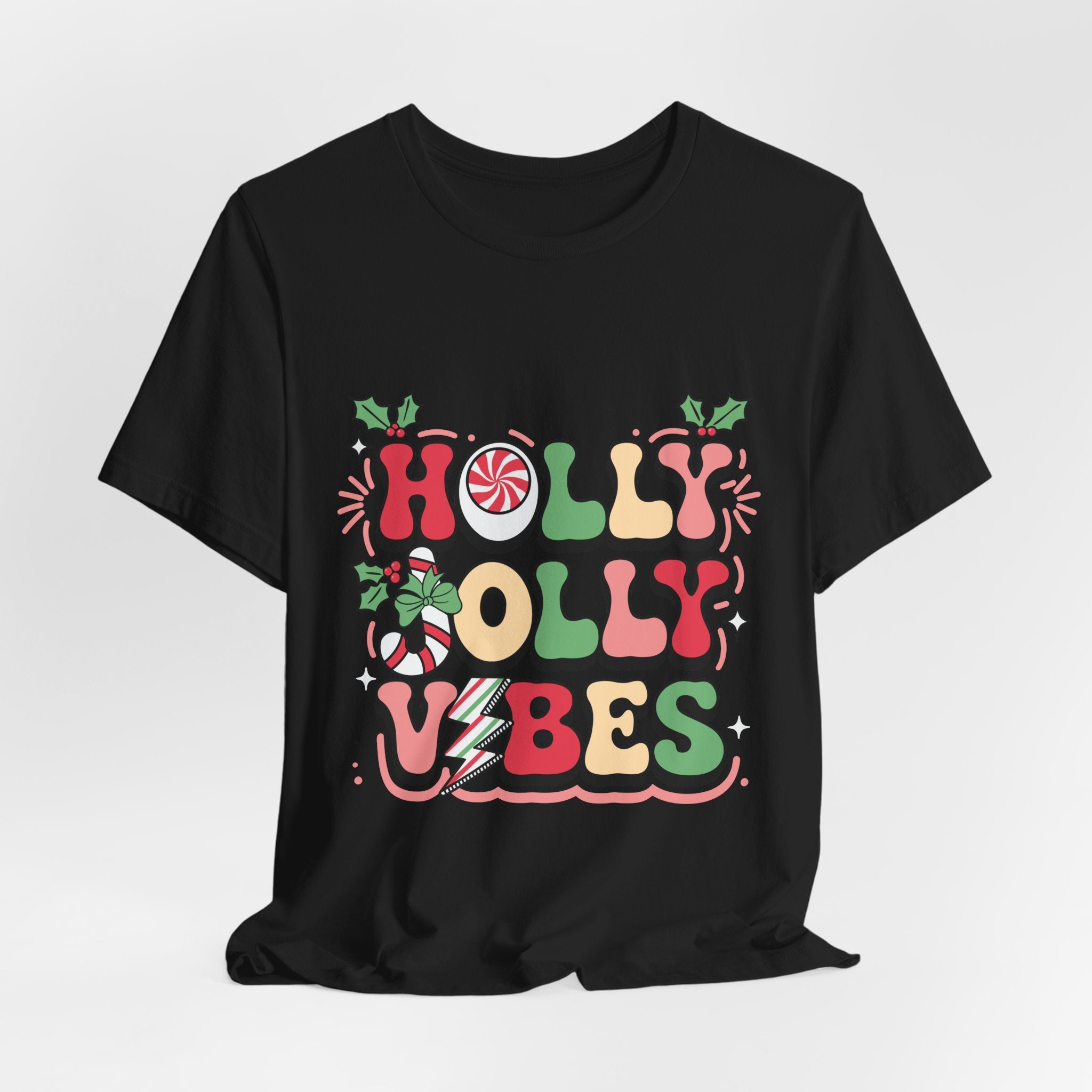 Holly Jolly Vibes Retro Christmas T-Shirt – Festive Holiday Tee | Groovy Christmas Shirt for Women & Men