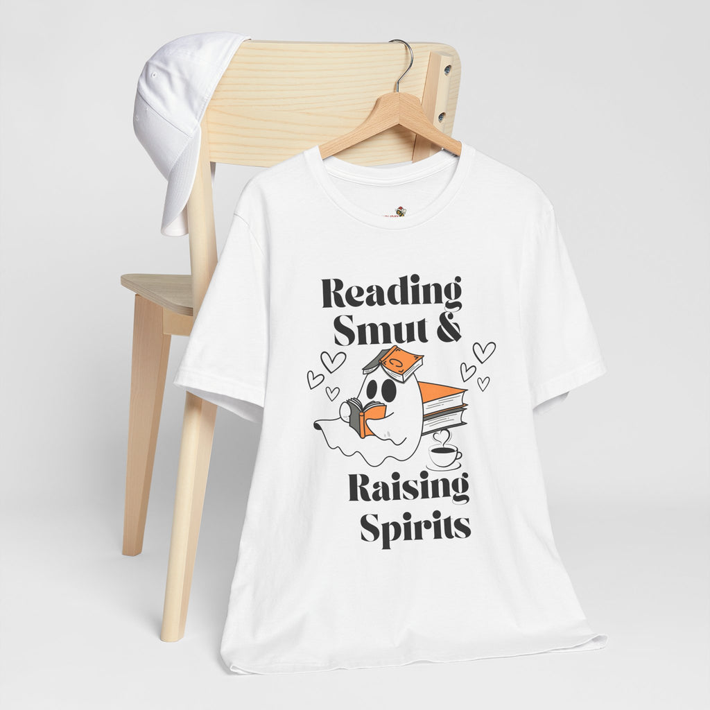 Reading Smut & Raising Spirits Shirt | Funny Ghost Book Lover Tee | Cozy Halloween T-Shirt for Women & Readers
