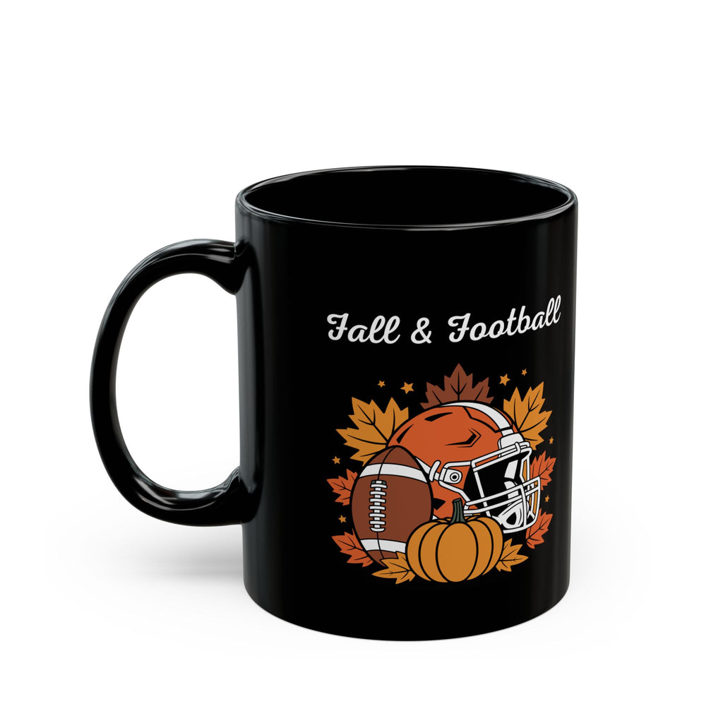 Fall & Football Mug — Autumn Leaves, Helmet & Pumpkin Coffee Cup (11oz/15oz)