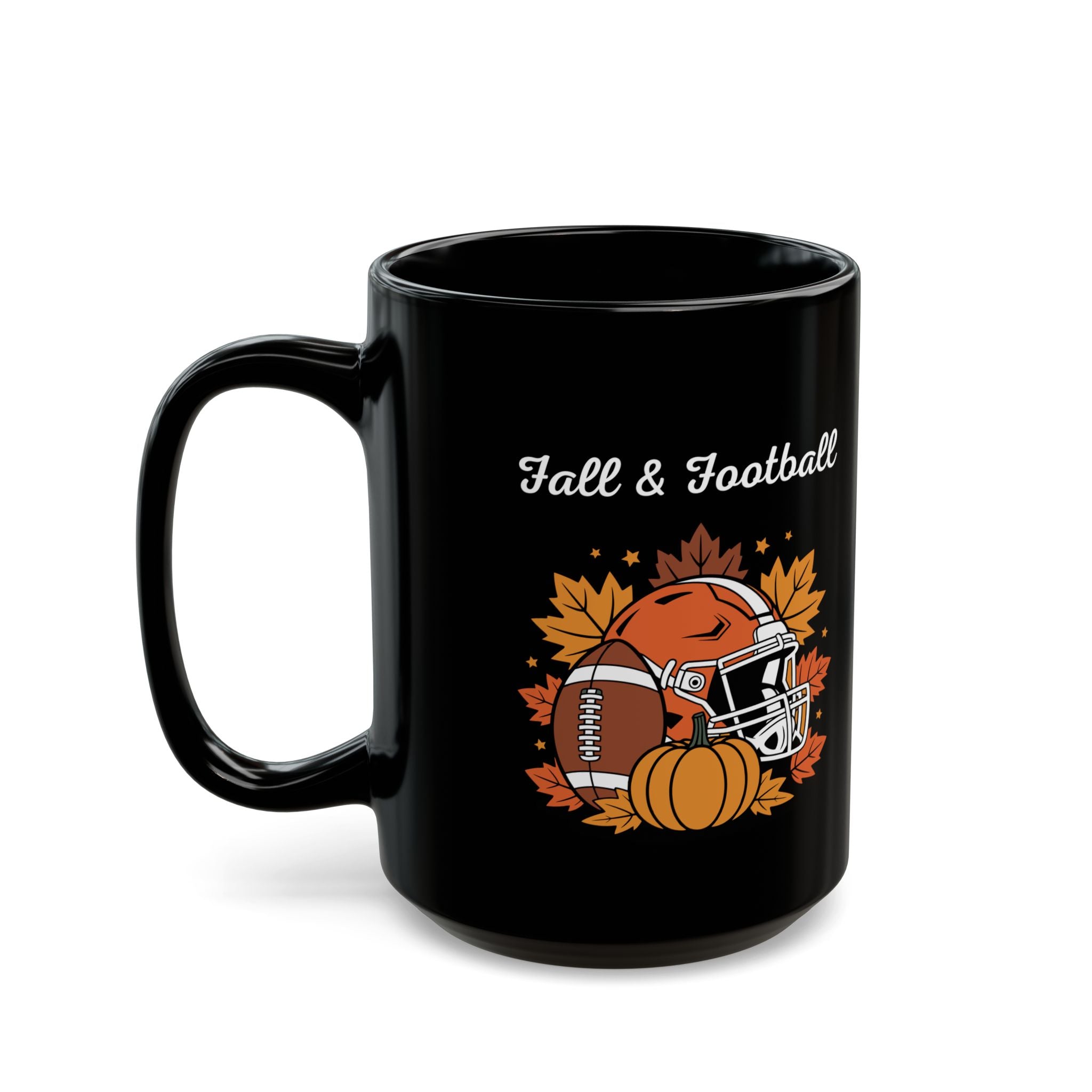 Fall & Football Mug — Autumn Leaves, Helmet & Pumpkin Coffee Cup (11oz/15oz)