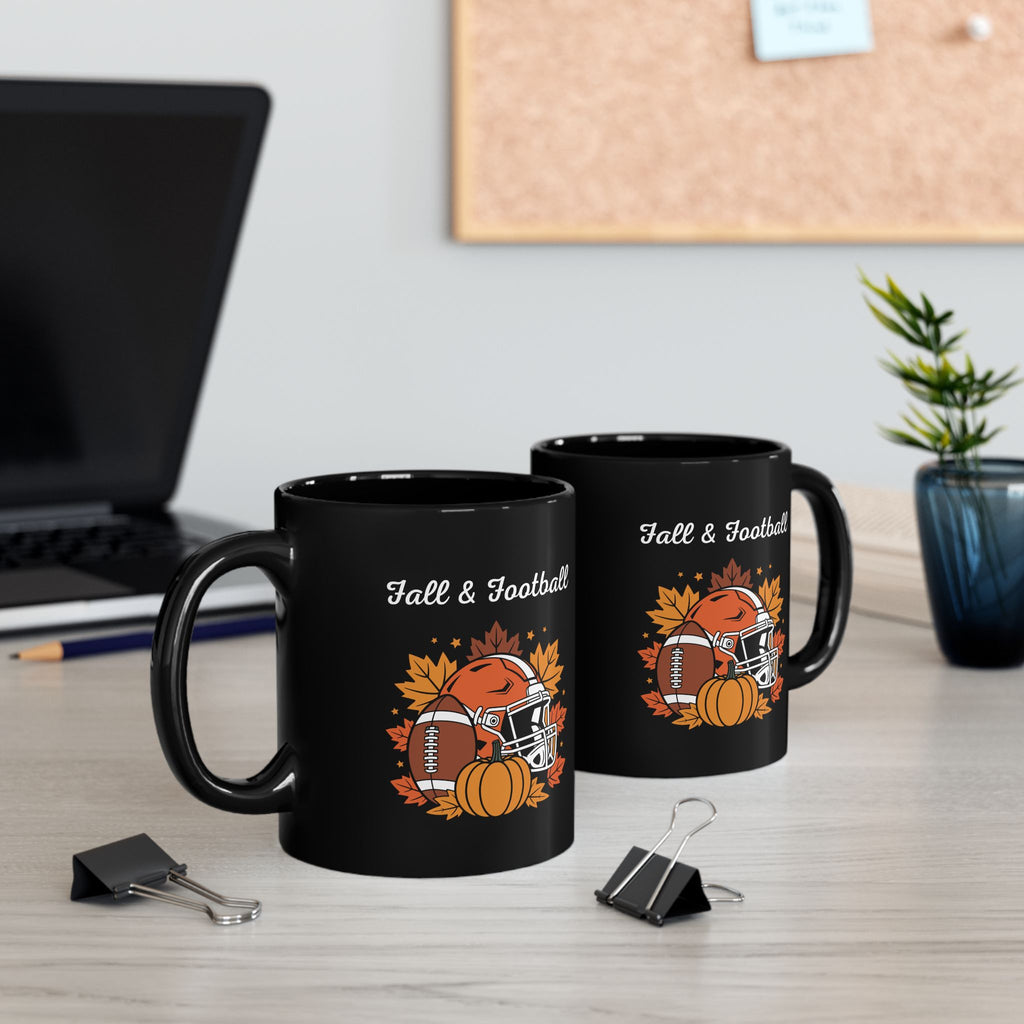Fall & Football Mug — Autumn Leaves, Helmet & Pumpkin Coffee Cup (11oz/15oz)
