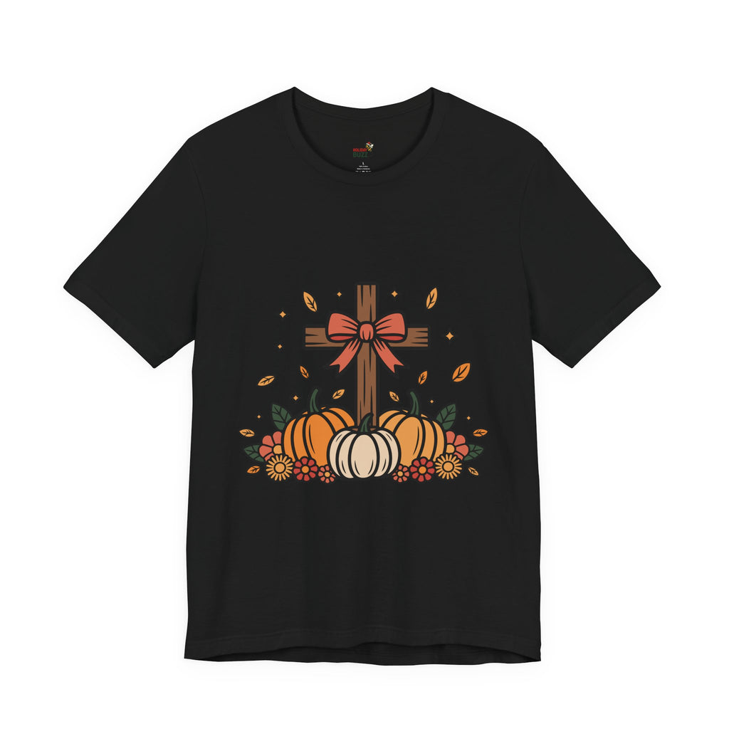 Faith & Fall Cross Tee – Christian Thanksgiving Shirt | Grateful Heart Fall Graphic Tee
