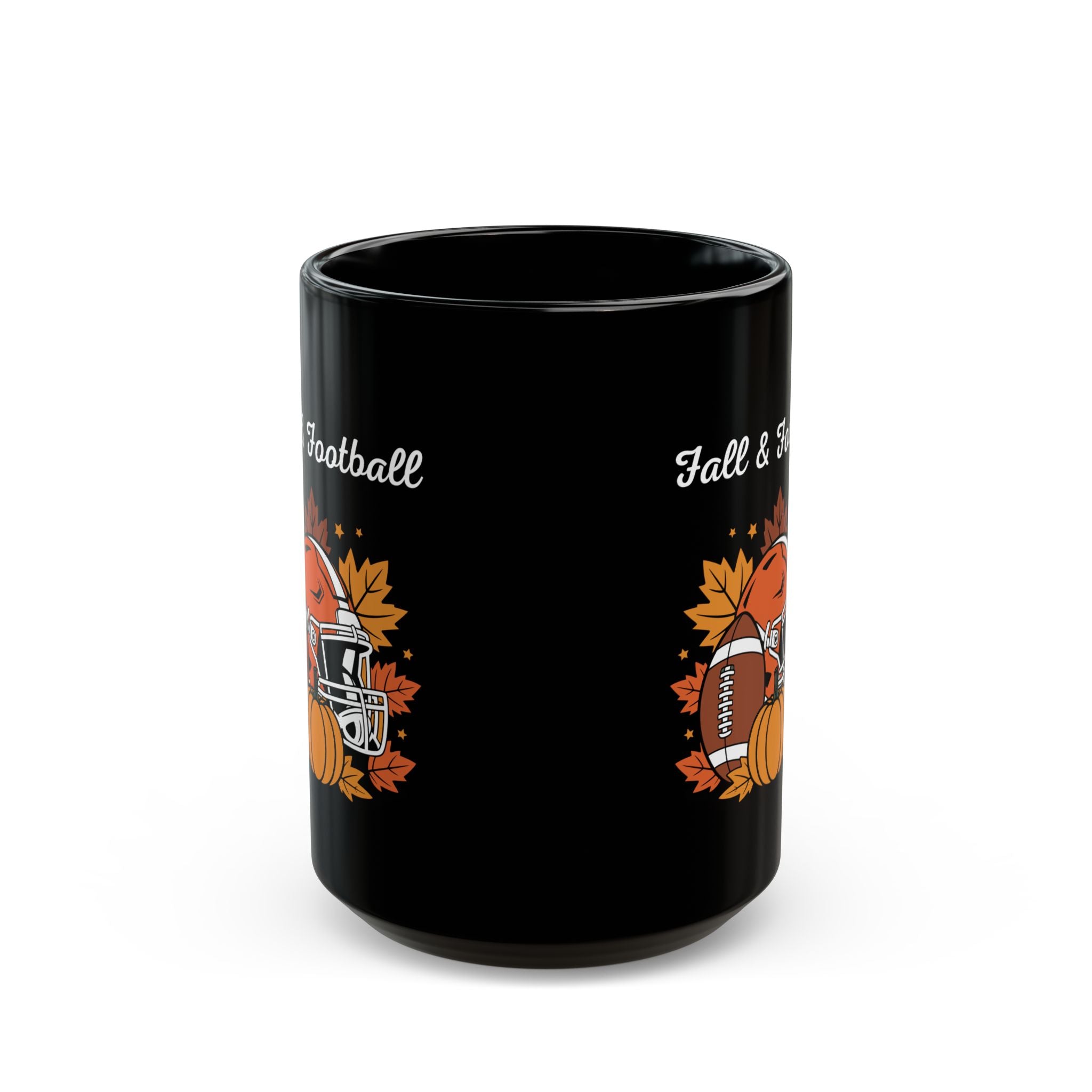 Fall & Football Mug — Autumn Leaves, Helmet & Pumpkin Coffee Cup (11oz/15oz)