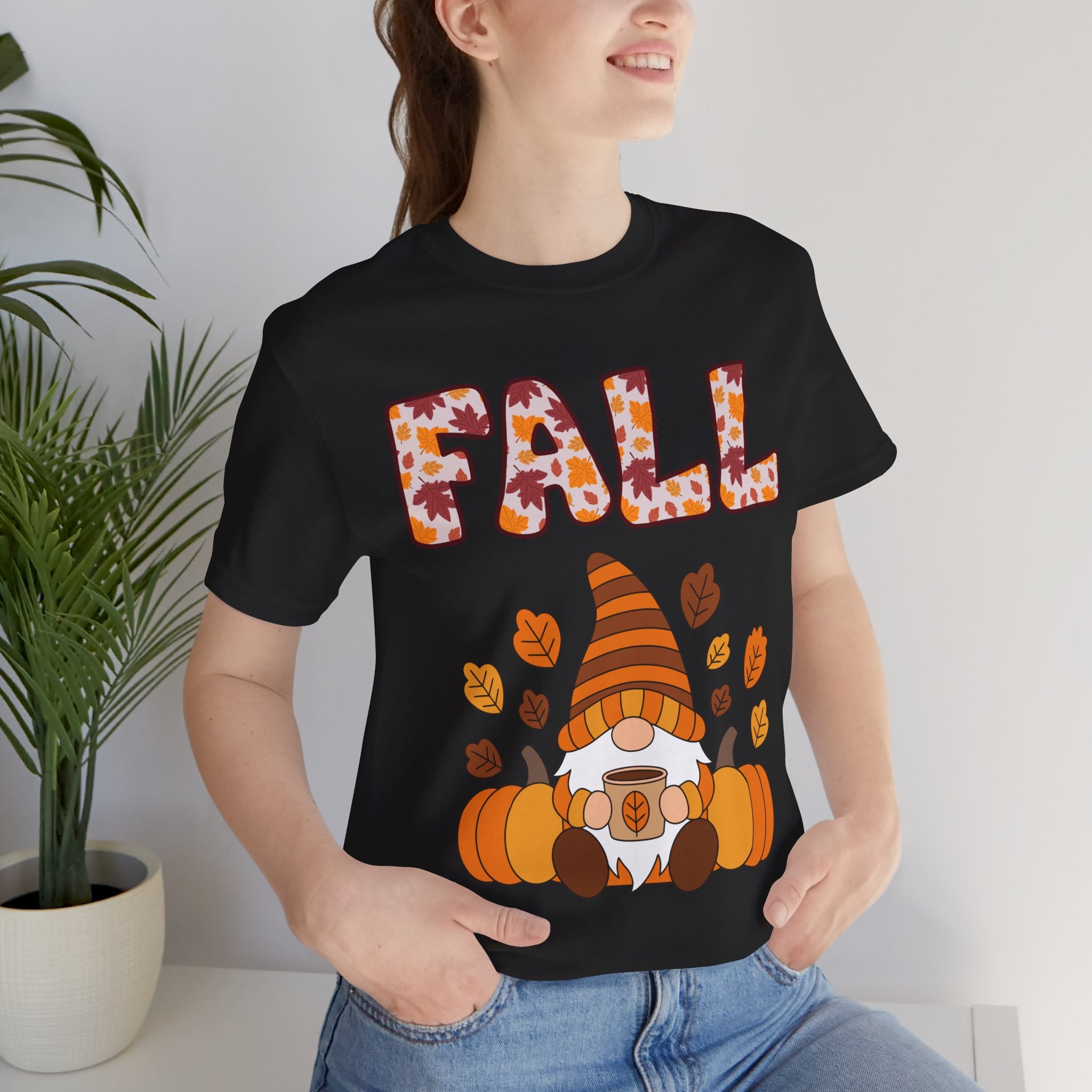 Fall Gnome Shirt – Cozy Autumn Coffee Tee | Cute Pumpkin and Leaves T-Shirt for Women