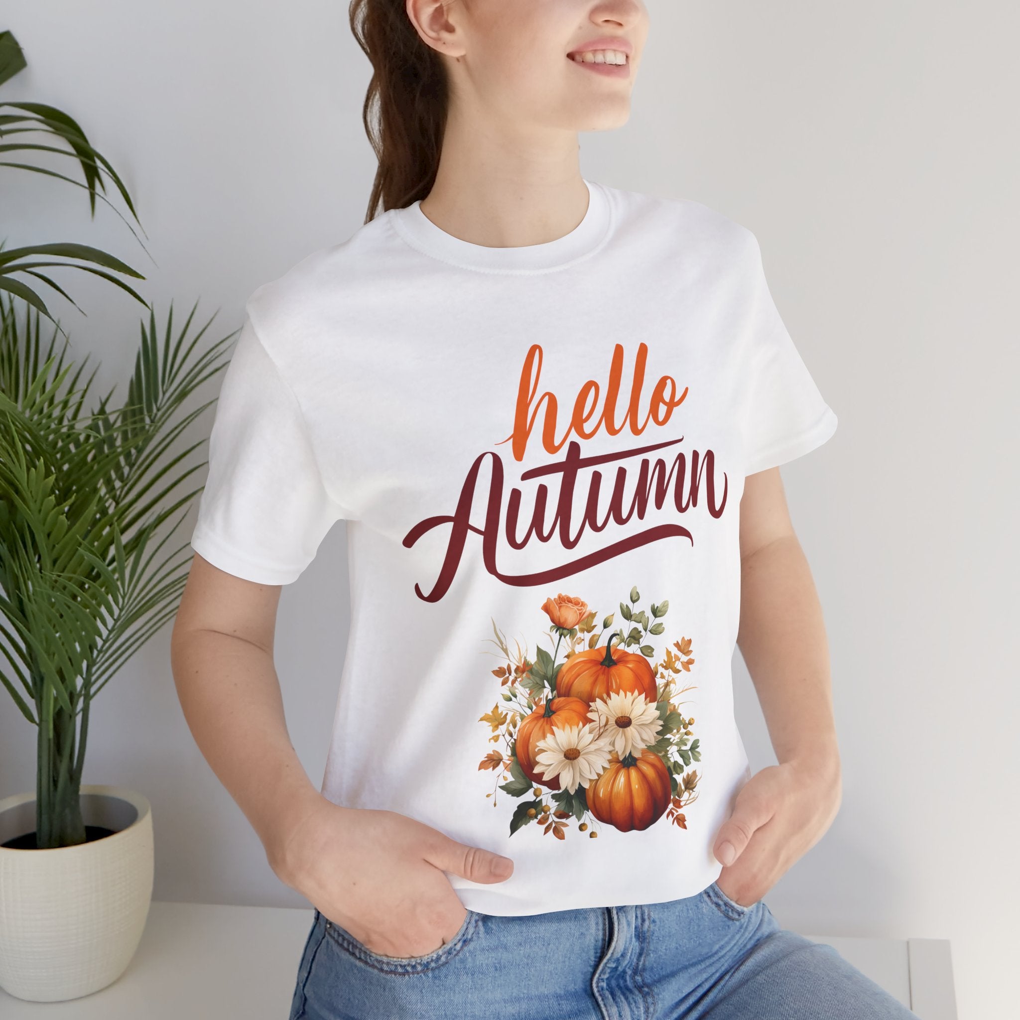 Hello Autumn Fall Shirt – Pumpkin Floral Tee | Cozy Thanksgiving Outfit for Women