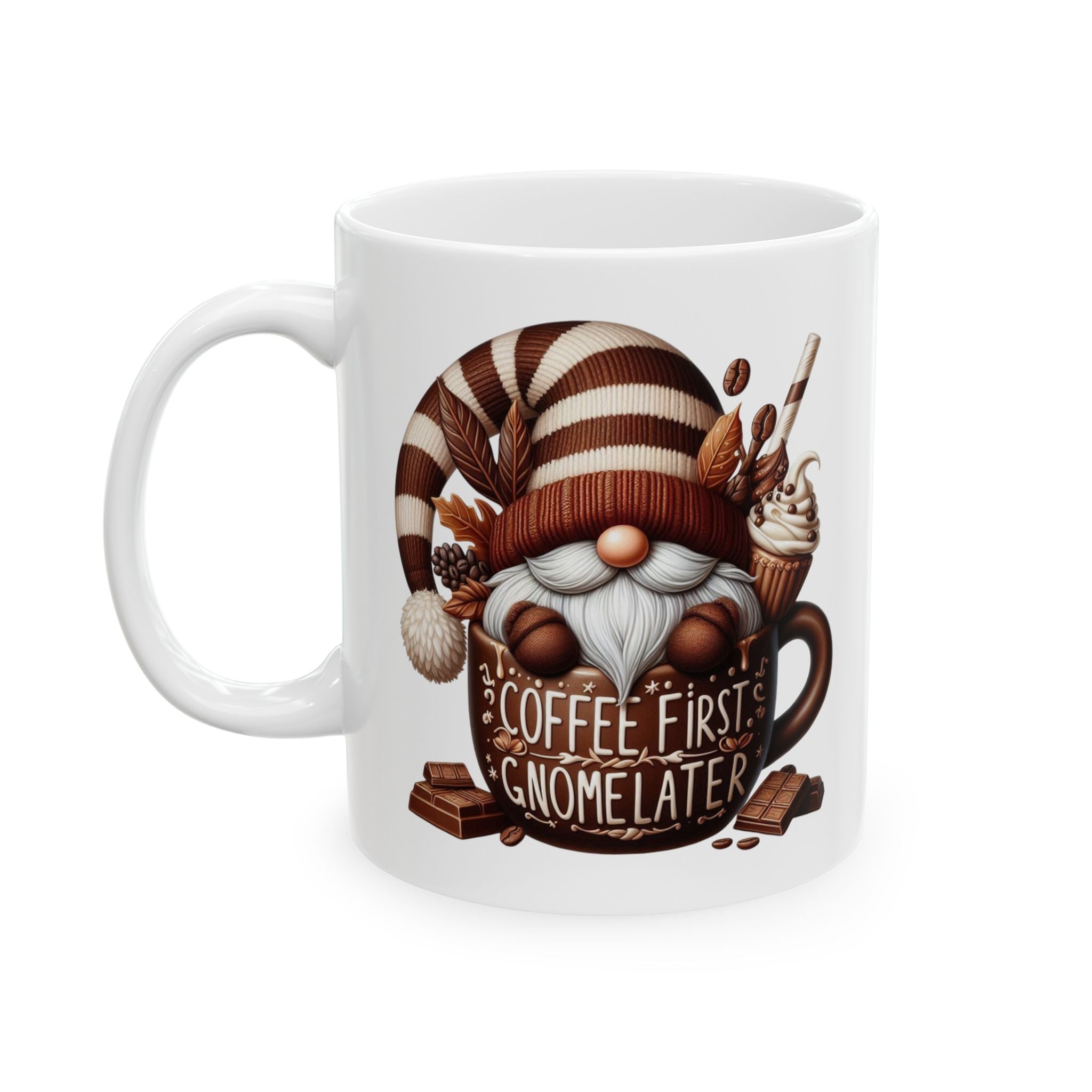 Coffee First Gnome Later Mug – Funny Holiday Coffee Cup | Cozy Christmas Gift for Coffee Lovers