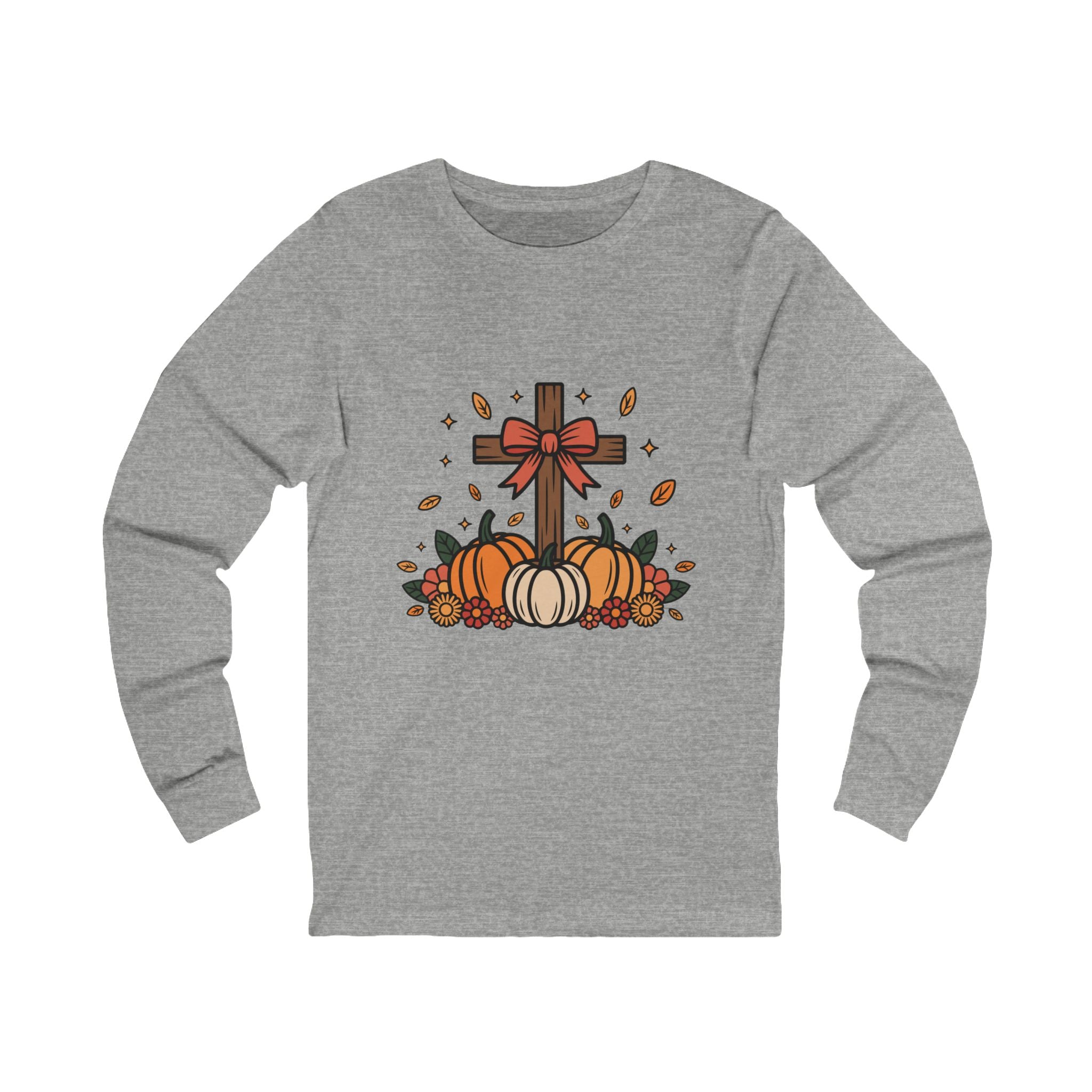 Faithful Harvest Cross Long Sleeve Shirt – Christian Fall Pumpkin Tee | Thanksgiving Faith Shirt for Women