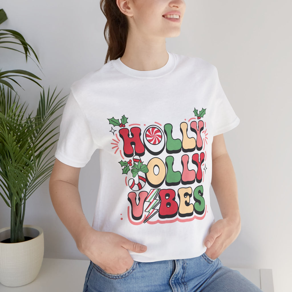 Holly Jolly Vibes Retro Christmas T-Shirt – Festive Holiday Tee | Groovy Christmas Shirt for Women & Men
