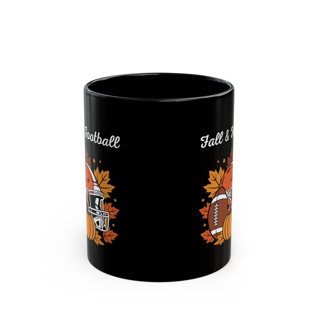 Fall & Football Mug — Autumn Leaves, Helmet & Pumpkin Coffee Cup (11oz/15oz)