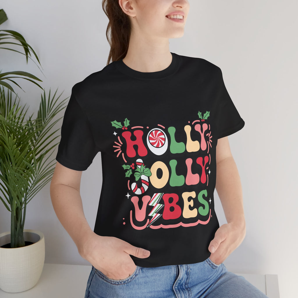 Holly Jolly Vibes Retro Christmas T-Shirt – Festive Holiday Tee | Groovy Christmas Shirt for Women & Men