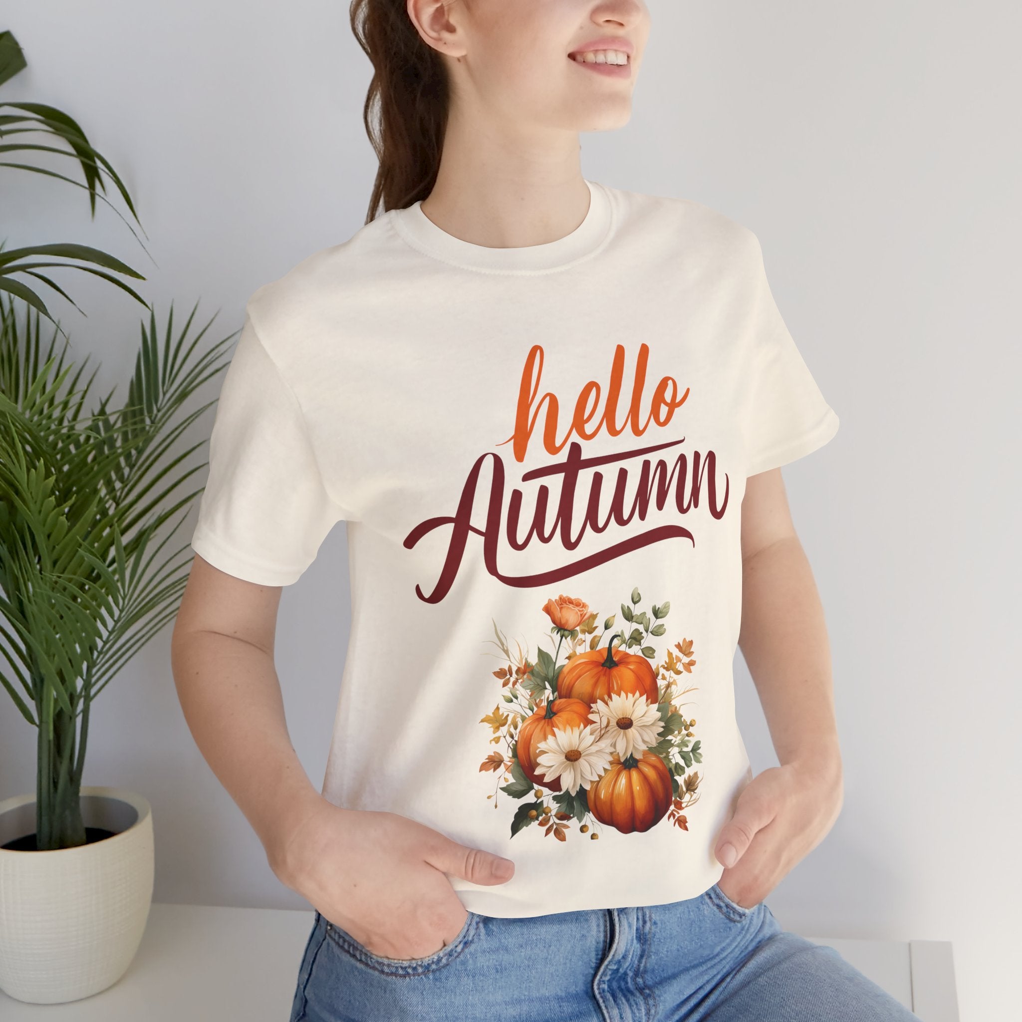 Hello Autumn Fall Shirt – Pumpkin Floral Tee | Cozy Thanksgiving Outfit for Women