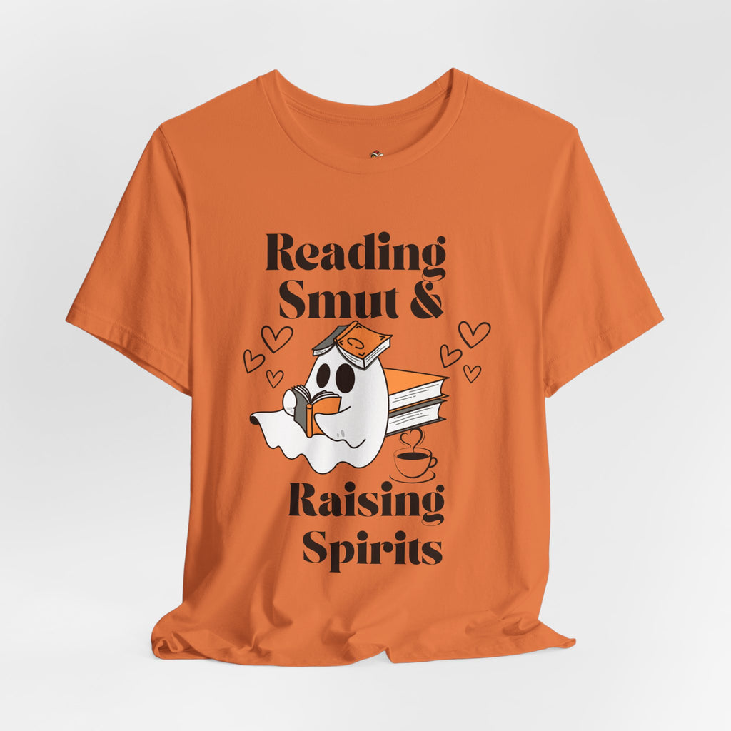 Reading Smut & Raising Spirits Shirt | Funny Ghost Book Lover Tee | Cozy Halloween T-Shirt for Women & Readers