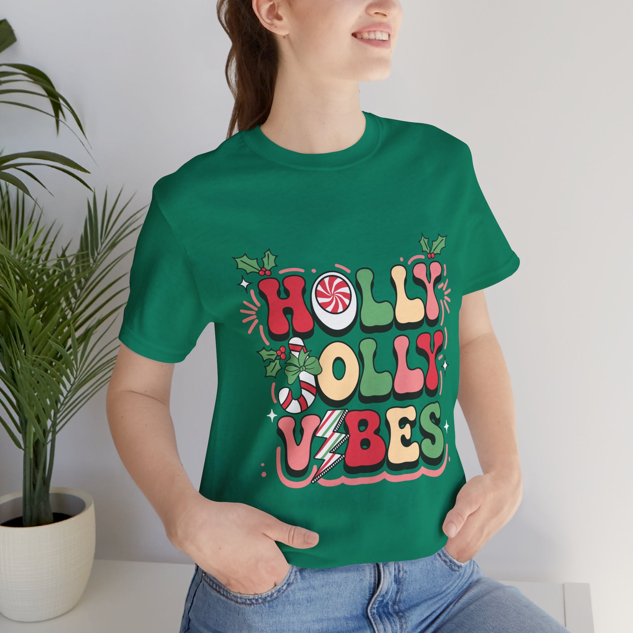 Holly Jolly Vibes Retro Christmas T-Shirt – Festive Holiday Tee | Groovy Christmas Shirt for Women & Men